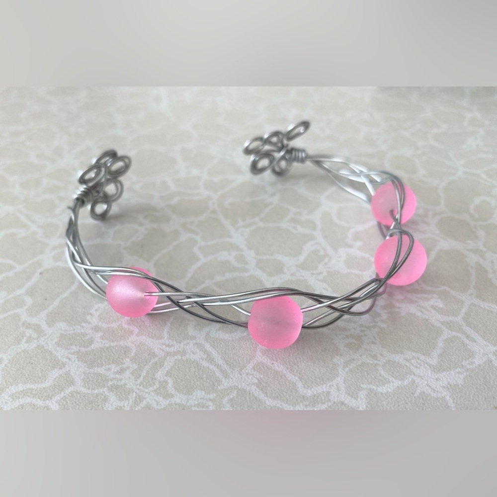 Handcrafted Pink Bead Wire Cuff Bracelet
